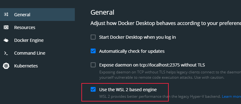 Use WSL 2 engine