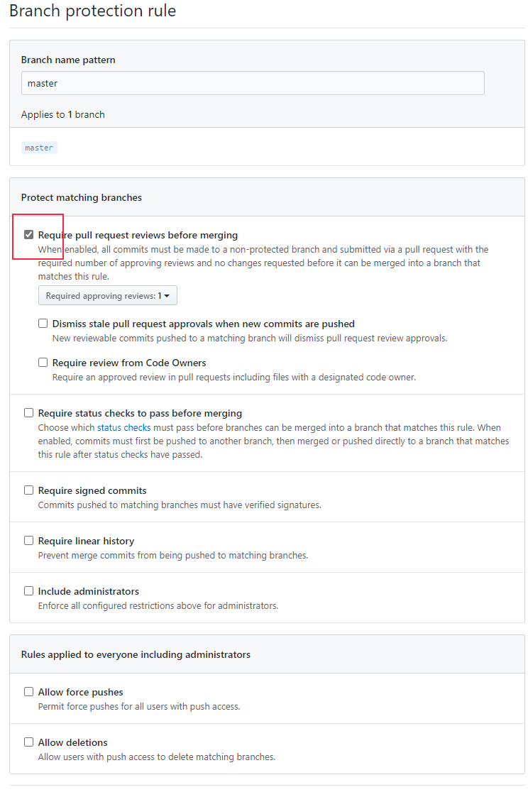 require pull request reviews